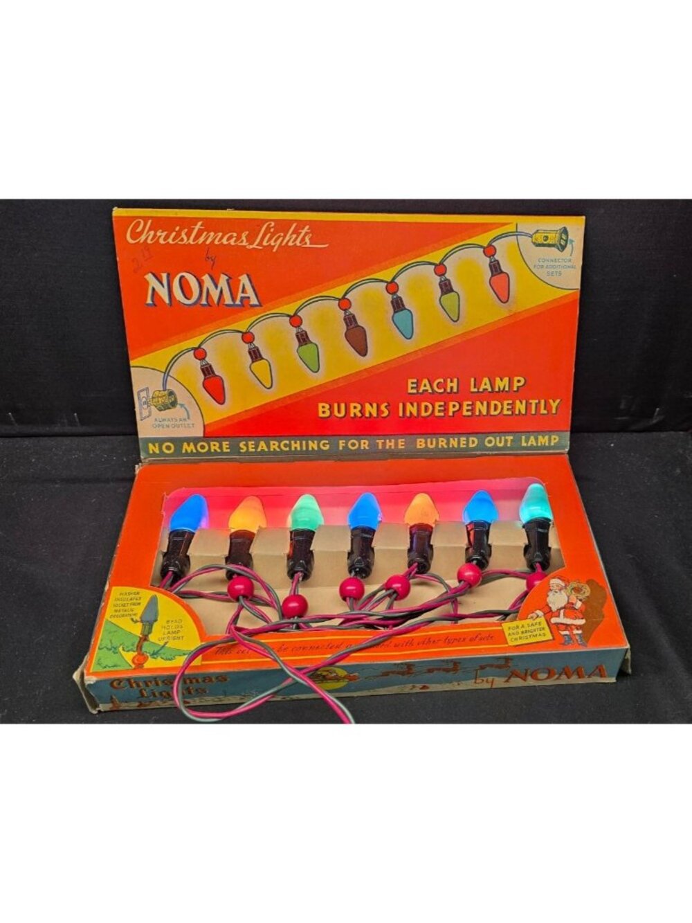 Vintage MCM C7 Christmas Lights by Noma with Colorful Retro Box Cat No 3010